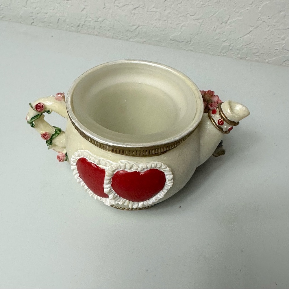 Vintage Hand Crafted Hand Painted Poly Stone Valentines Tea Light Candle Holder - Picture 4 of 7